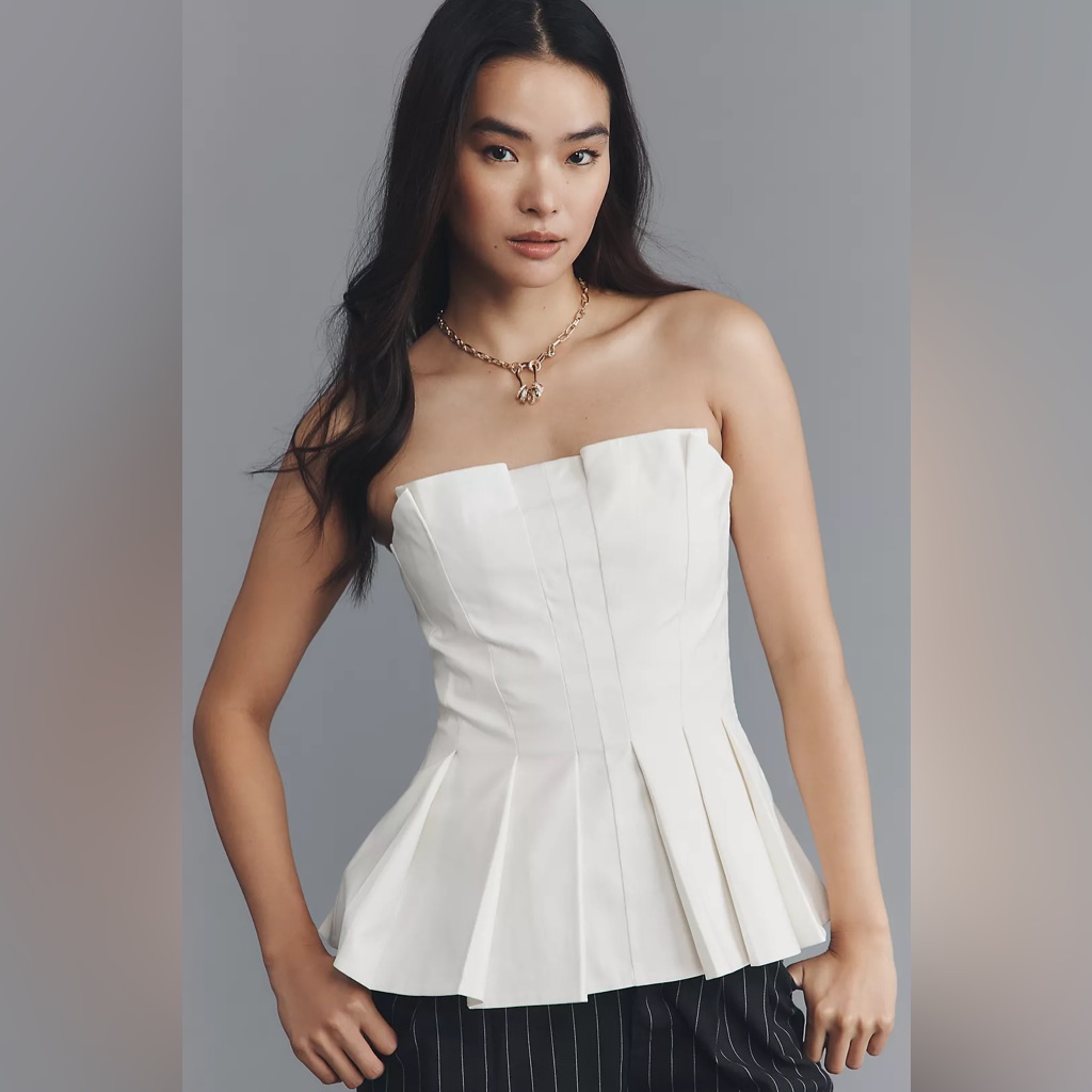 Reformation Ashlyn Strapless Pleated Top In Ivory